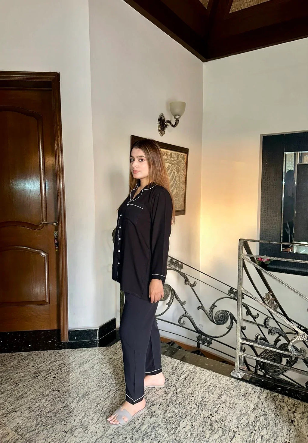 Midnight Black Solid Linen Pjs