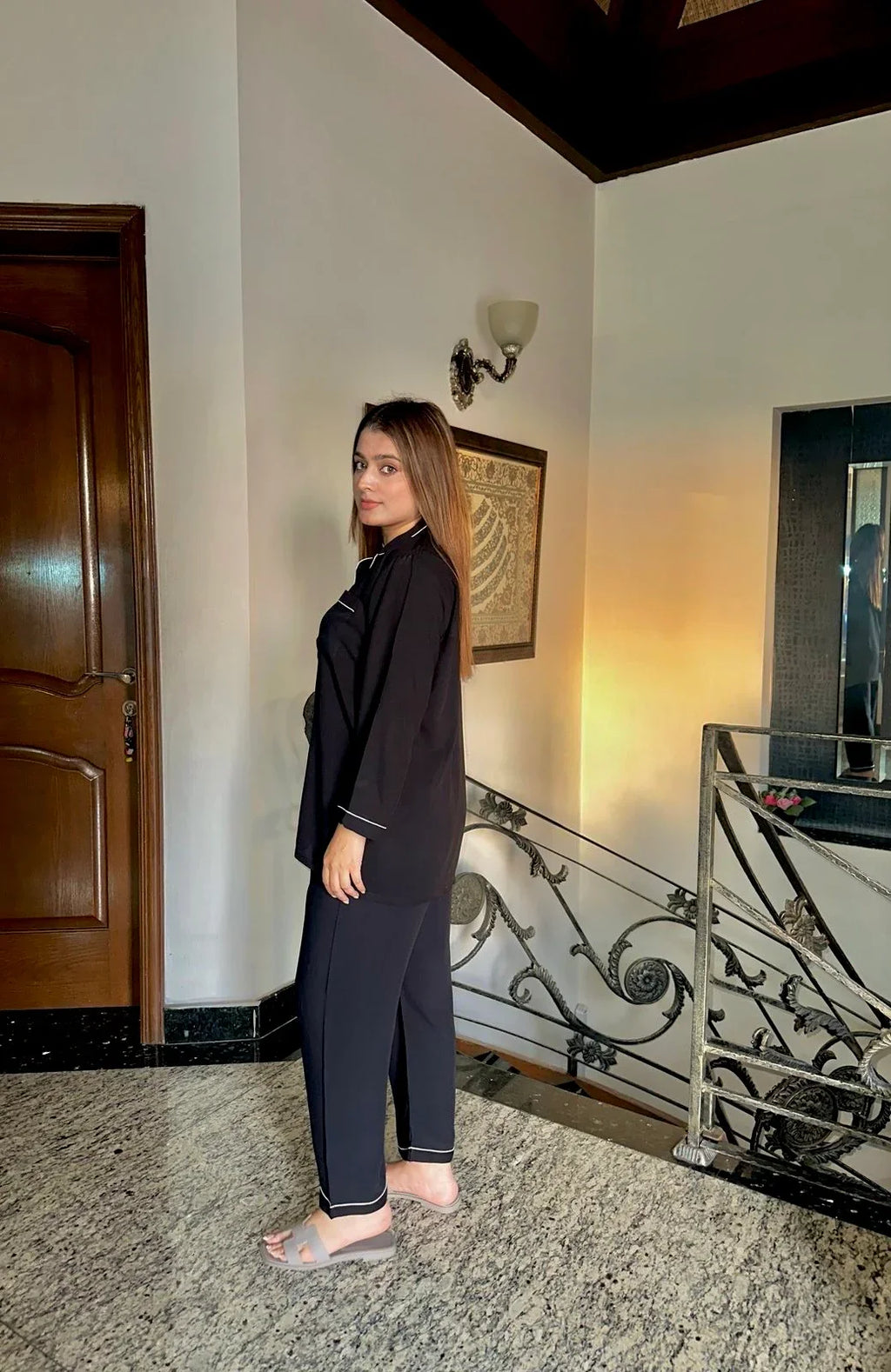 Midnight Black Solid Linen Pjs