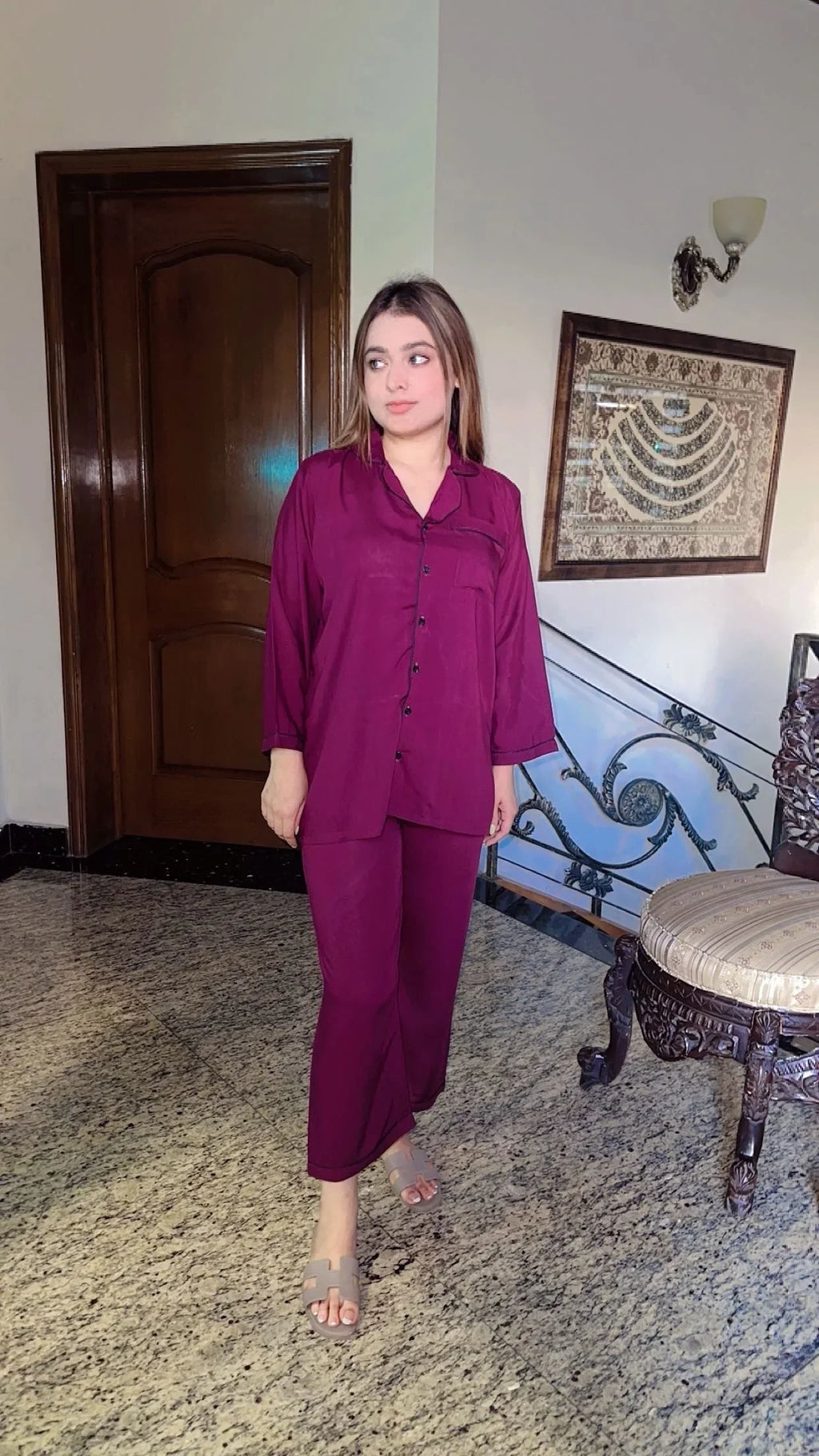 Plum Solid Linen Pjs