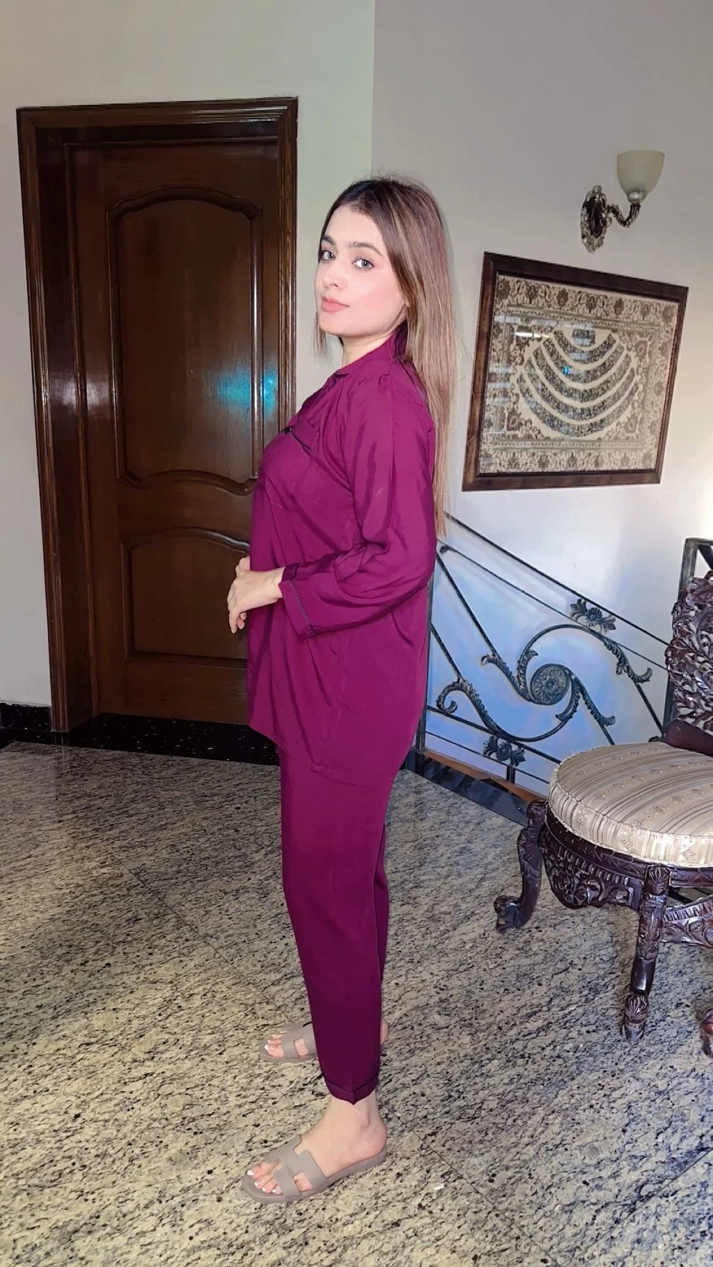 Plum Solid Linen Pjs