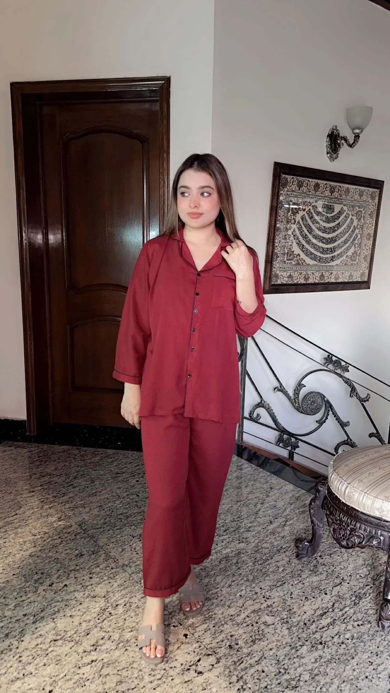 Cherry Red Solid linen Pjs