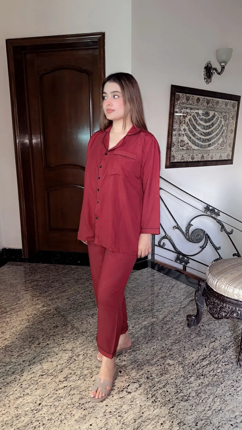 Cherry Red Solid linen Pjs